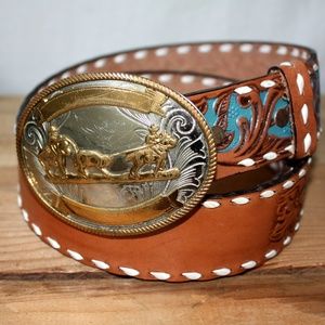 Vintage Western Leather Belt and Buckle
